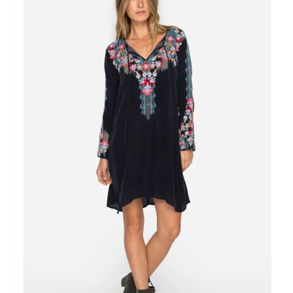 Johnny Was Tanyah Dress Floral Embroidered Tunic Women’s Black Boho Size XS